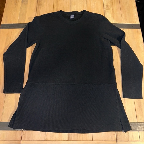 Lands End M EUC Black Ribbed Longline Tunic Pullover Stretch Cotton Knit - Picture 2 of 7